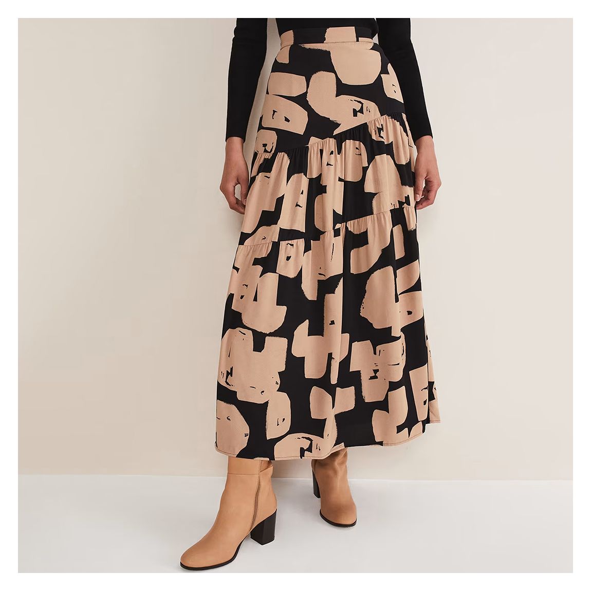 Black/Nude Luana Geo Print Midi Skirt main product photo