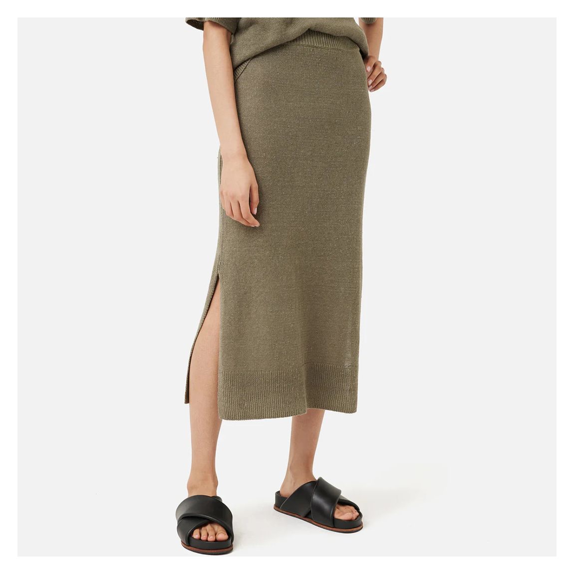Khaki Linen Slub Knitted Skirt main product photo