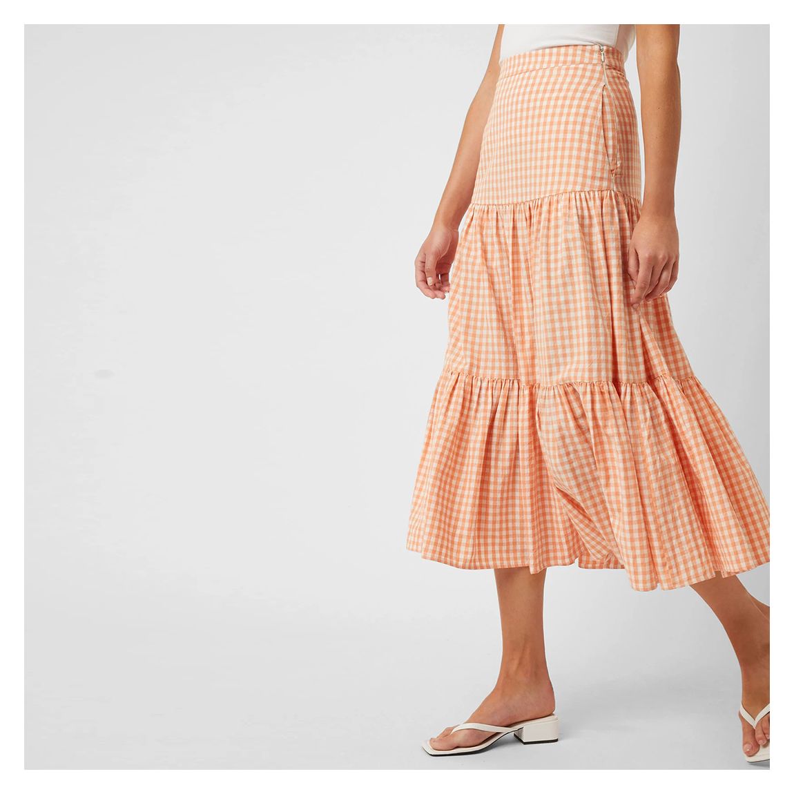 Peach Gingham Cotton Midi Skirt main product photo