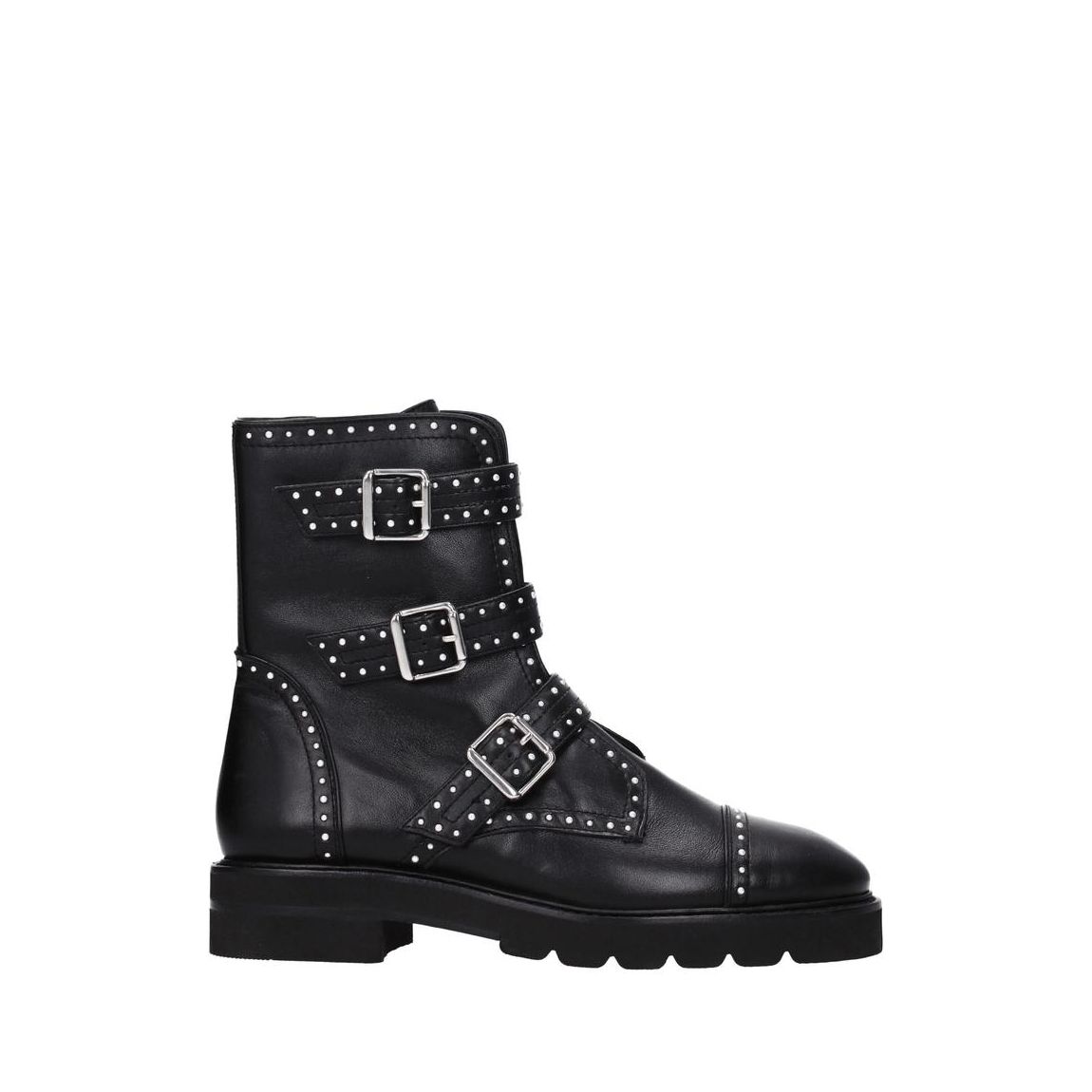 Beaded Leather Ankle Boots with Buckle Closure and Rubber Sole Wo - main product photo