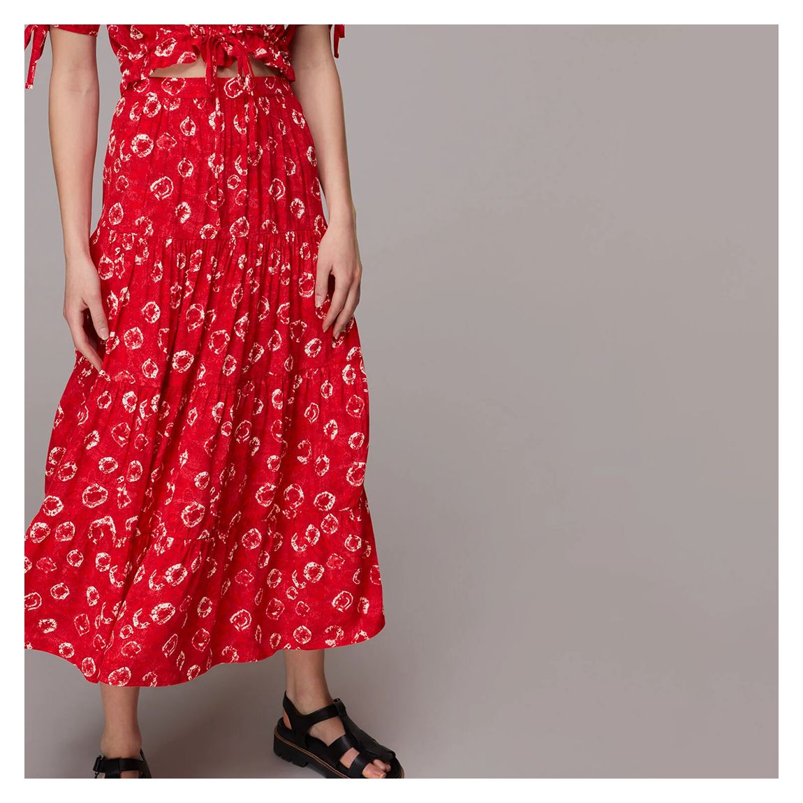 Red Floral Print Tiered Skirt main product photo