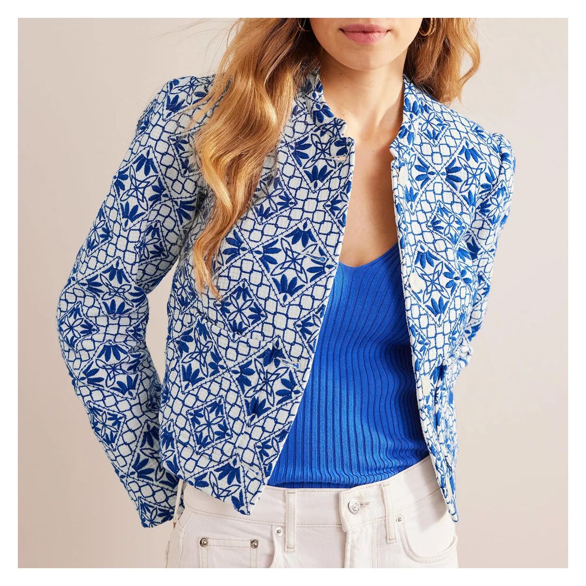 Ivory/Blue Embroidered Jacket main product photo