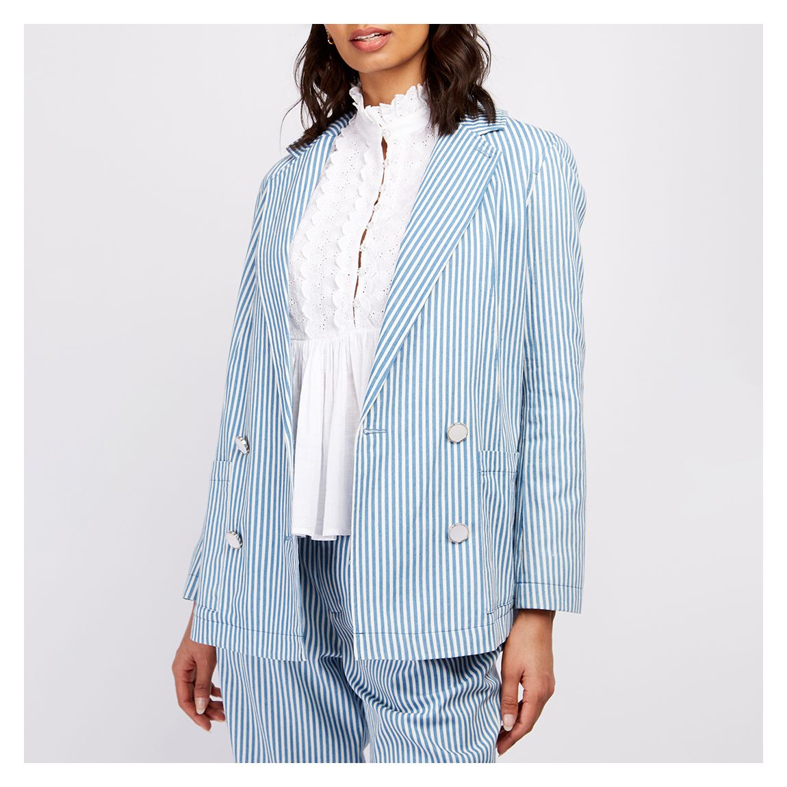 Blue Stripe Denim Double-Breasted Blazer main product photo