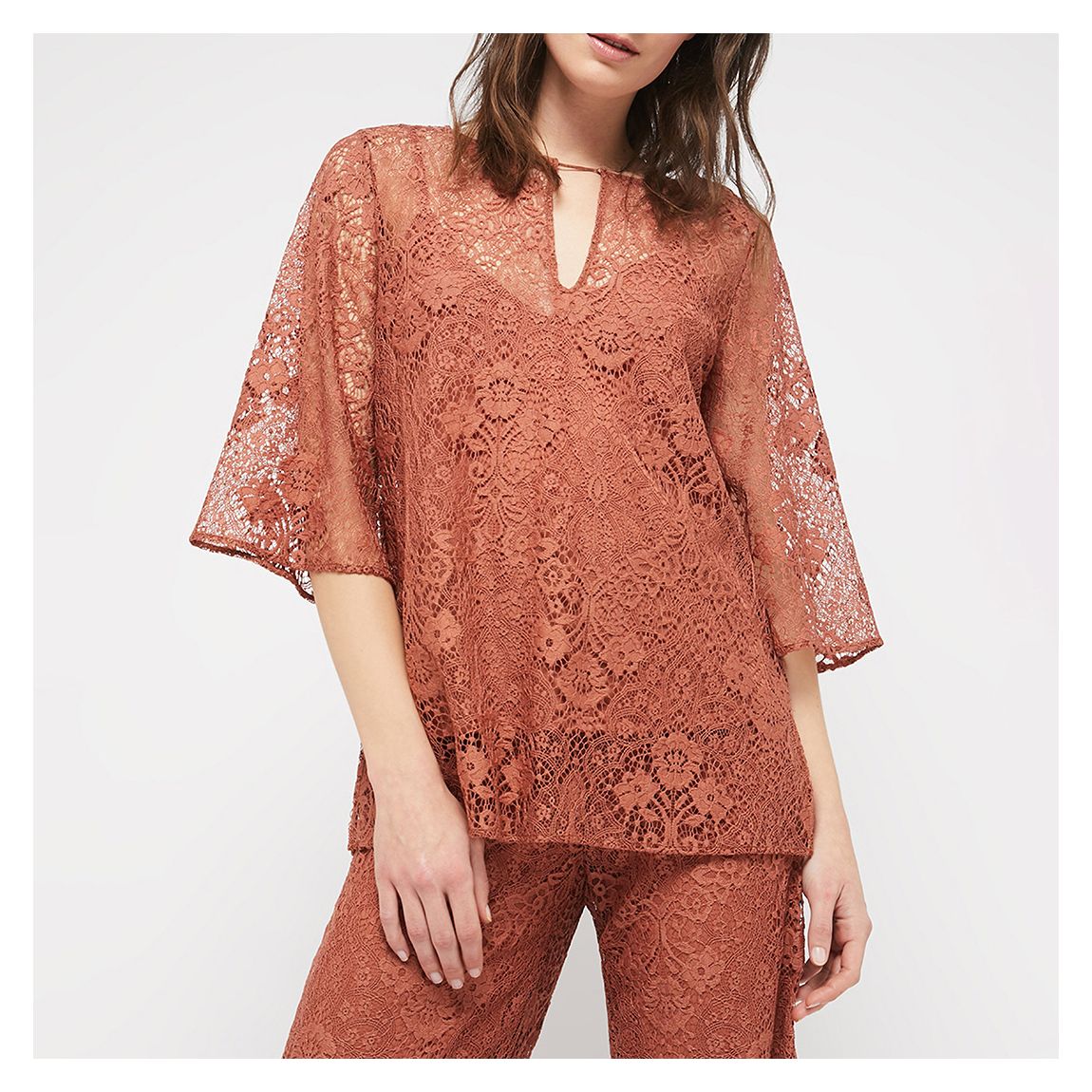 Brown Bisso Lace Top main product photo
