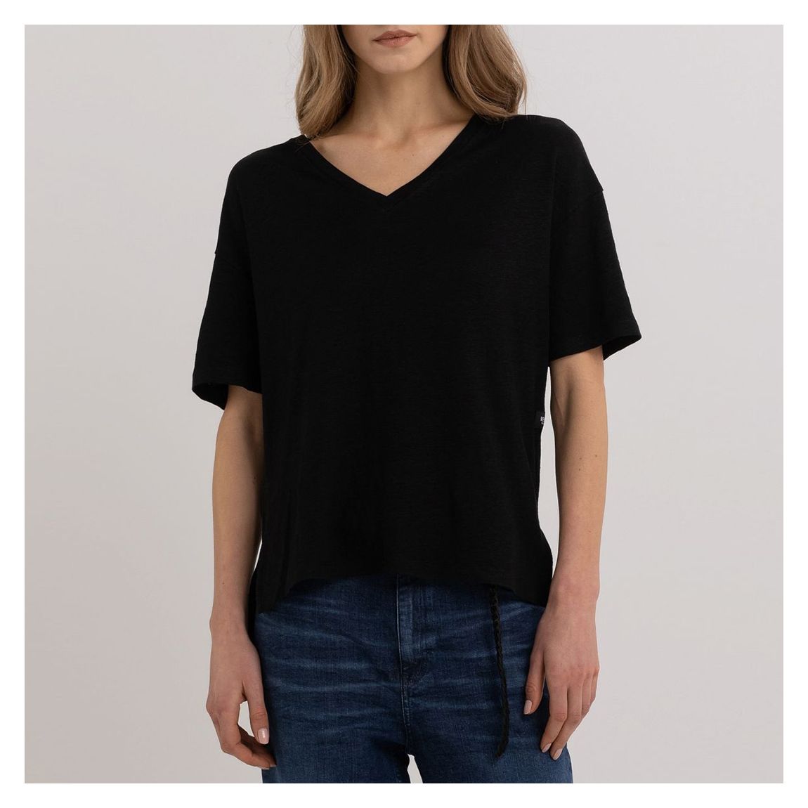 Black Stretch Linen T-Shirt main product photo