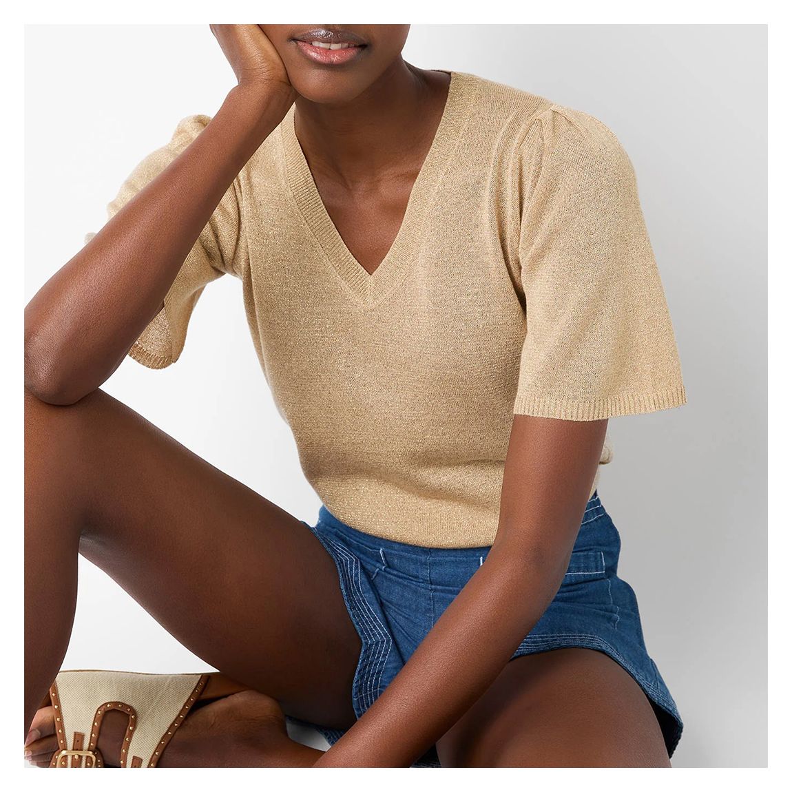 Champagne Narcisse V Neck Knit T-Shirt main product photo