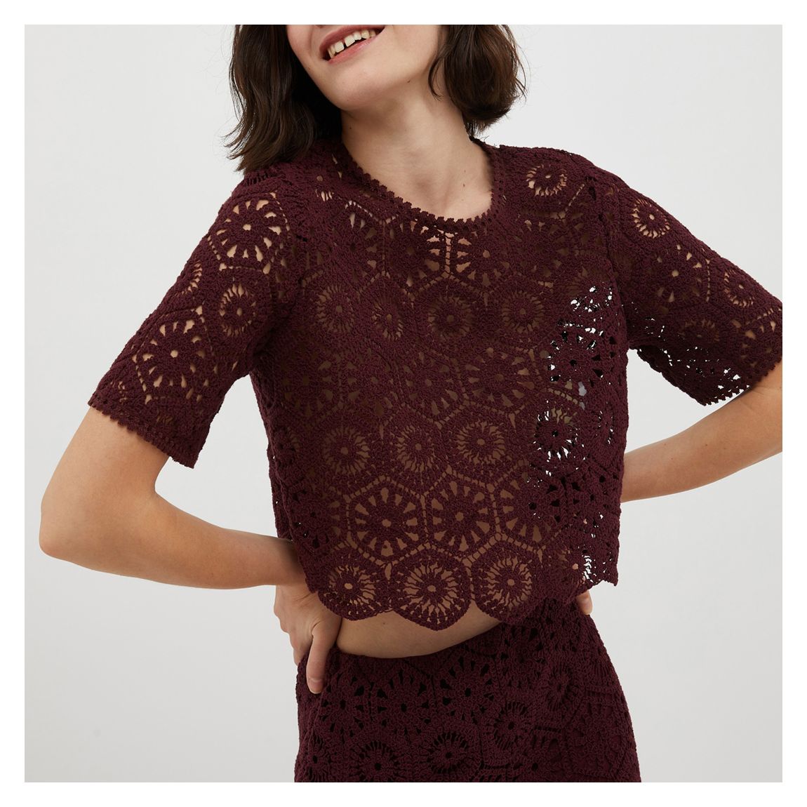 Burgundy Ambito Crochet Cotton Blend Top main product photo