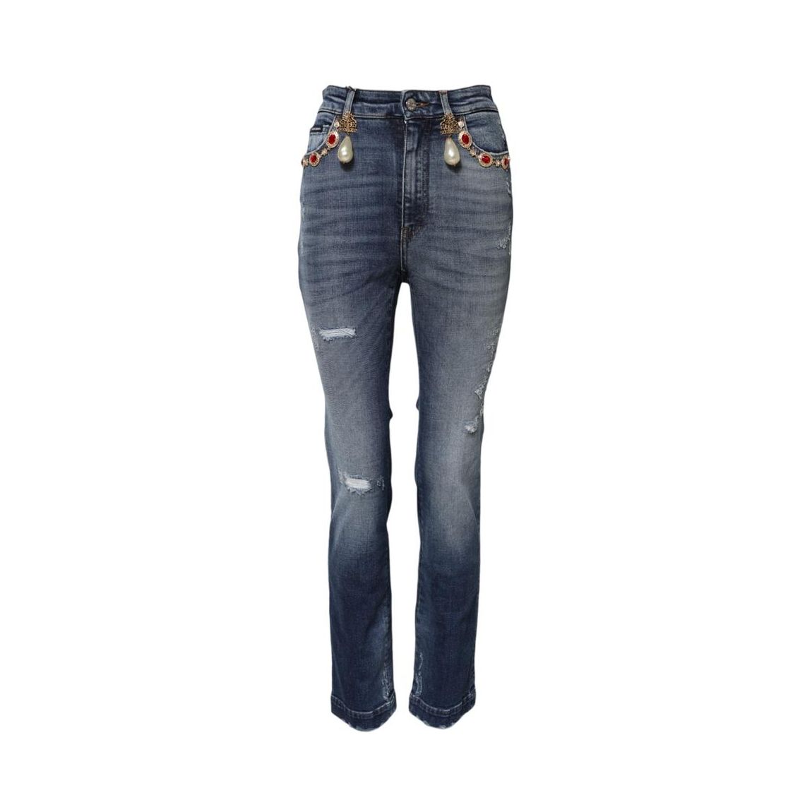 Rhinestone Embellished High Waist Skinny Jeans Wo - Blue Jeans main product photo
