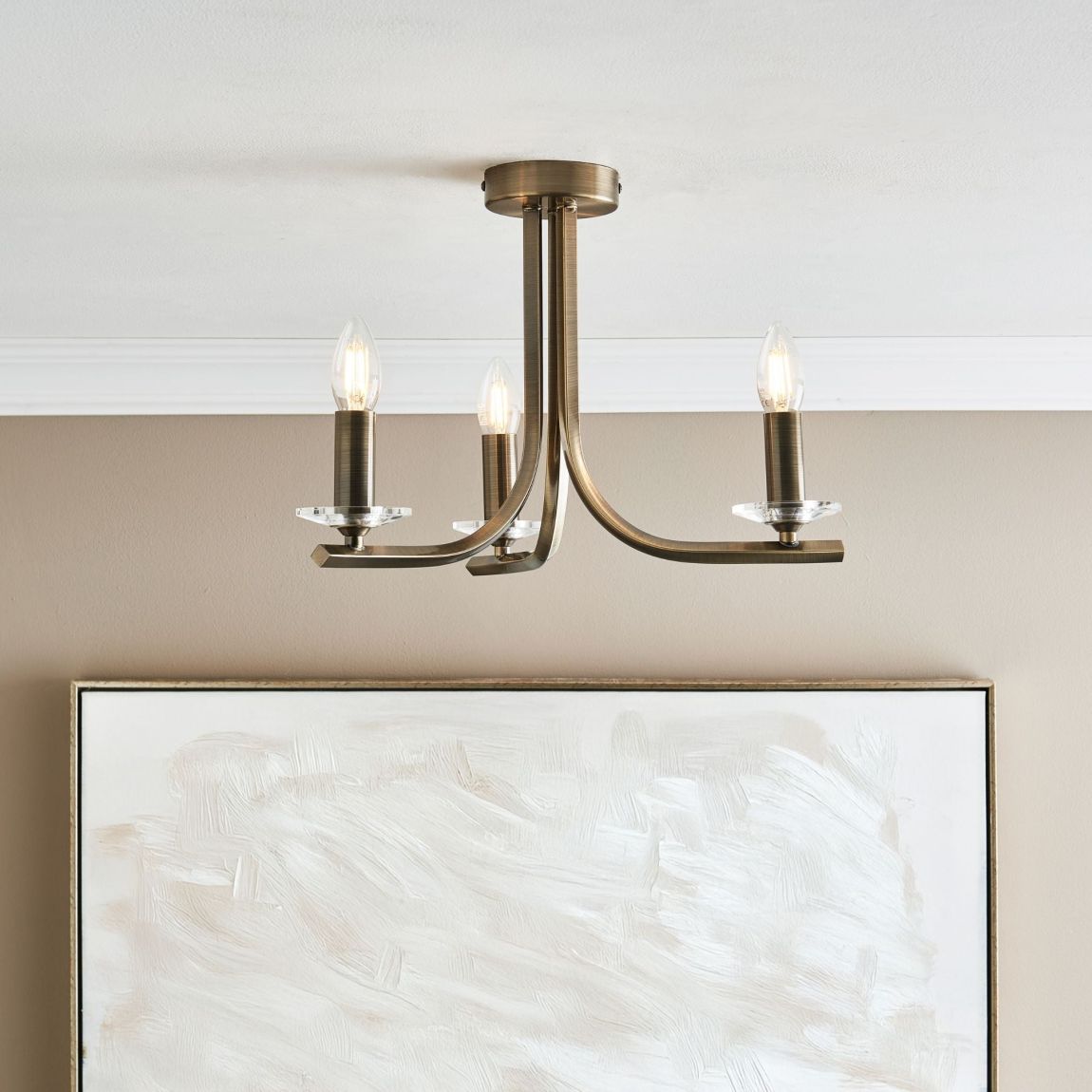 Morden 3 Light Antique Brass Semi Flush Ceiling Light main product photo
