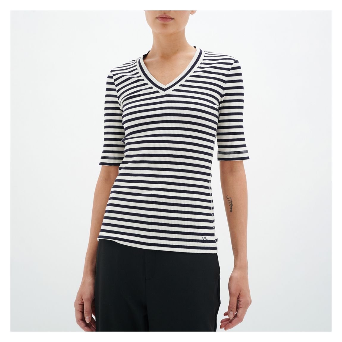 Black/White Dagna Striped Cotton Top main product photo