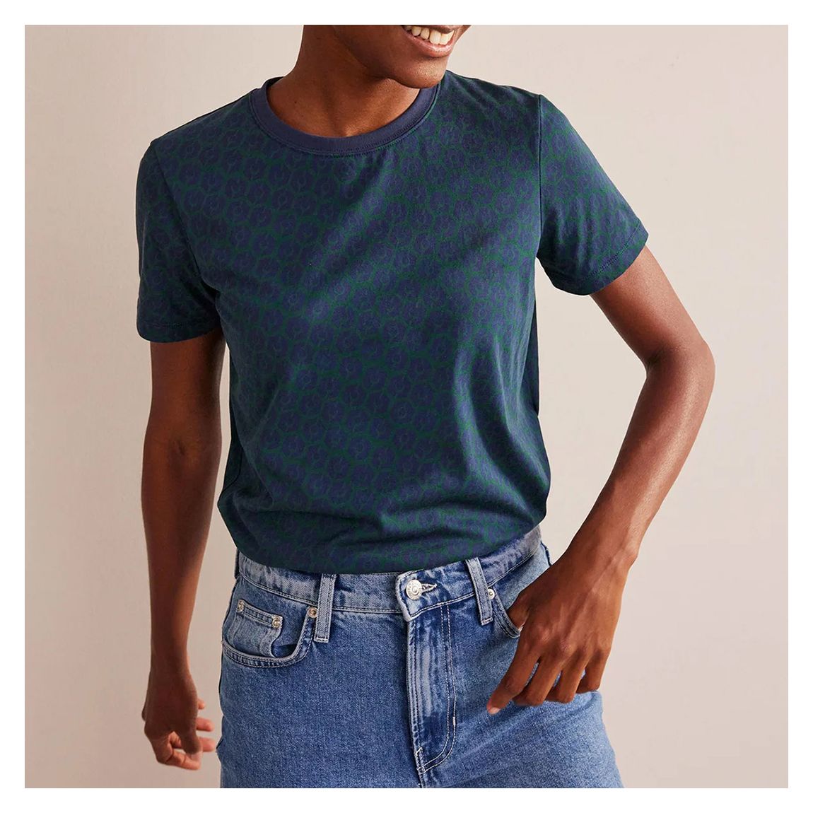 Navy/Green Cotton Printed T-Shirt main product photo