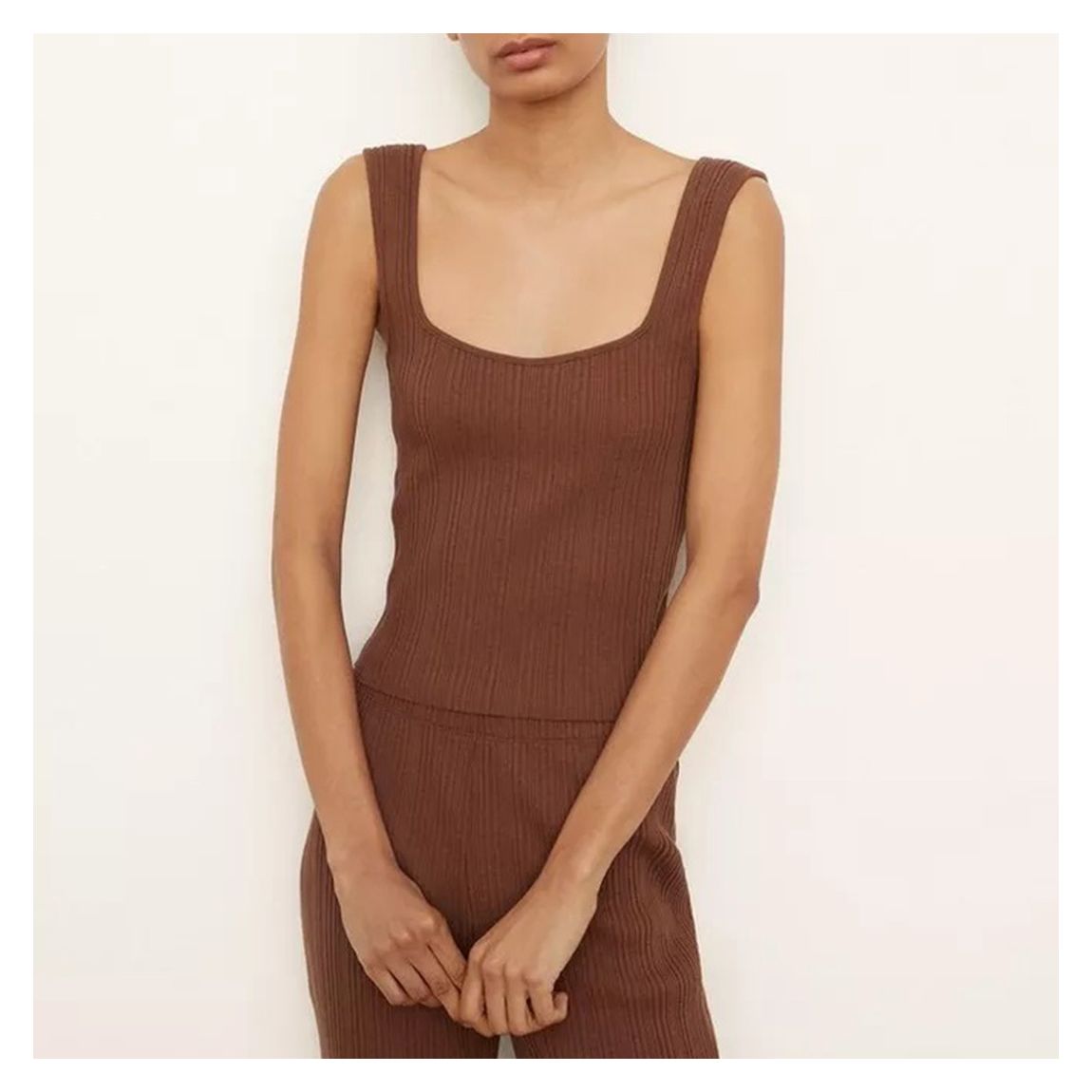 Tan Ribbed Cotton Blend Top main product photo