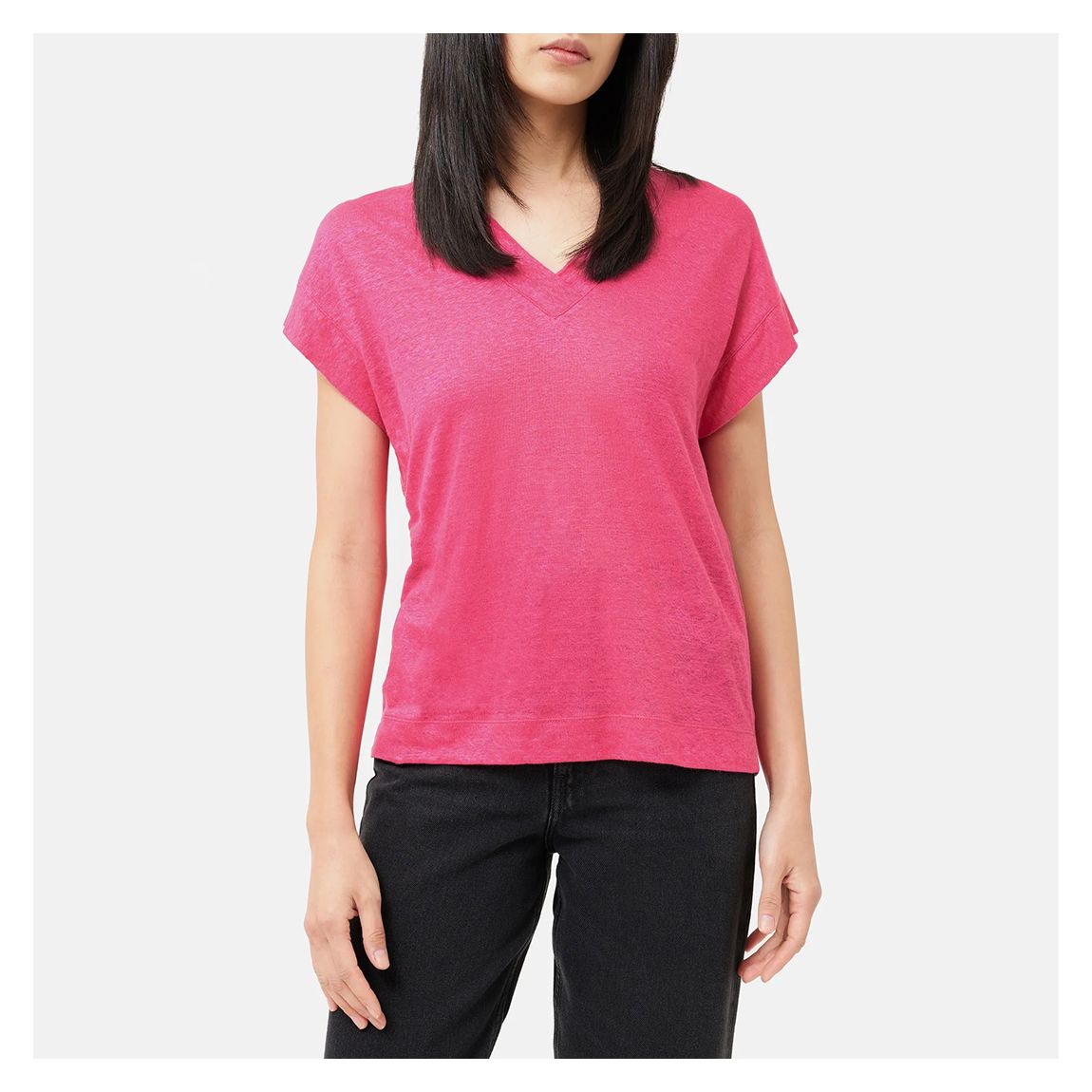 Pink V-Neck Linen T-Shirt main product photo