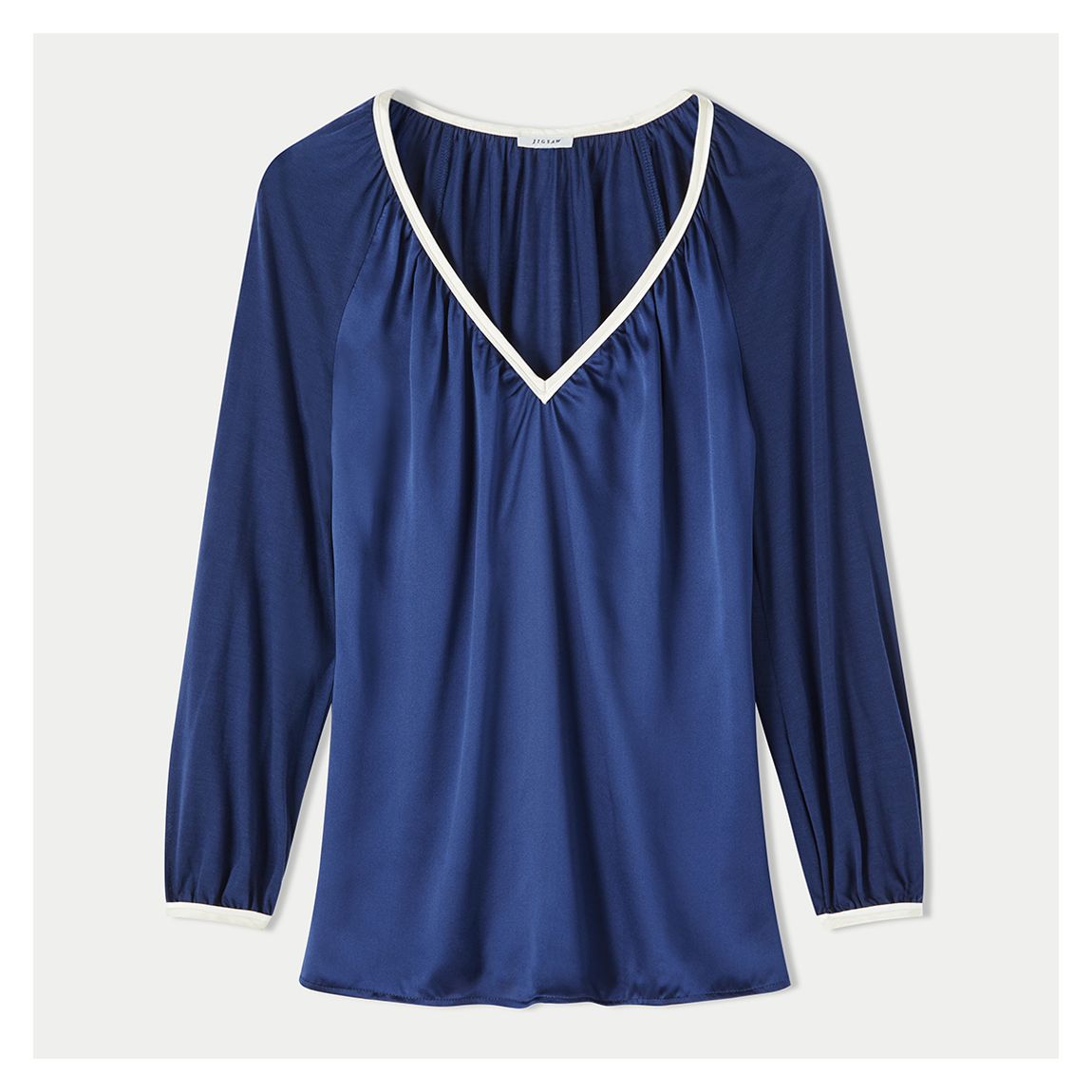 Blue V-Neck Silk Front Blouse main product photo