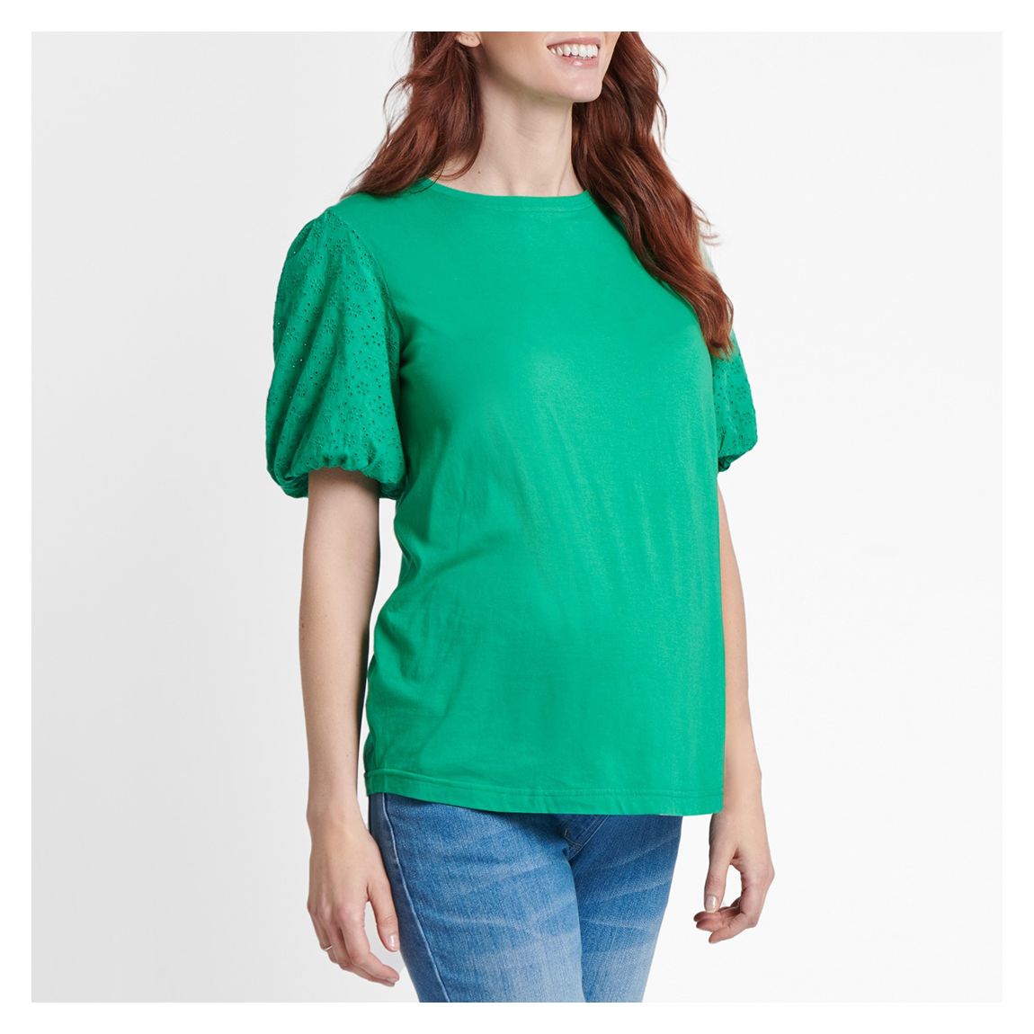 Green Broderie Sleeve T-Shirt main product photo