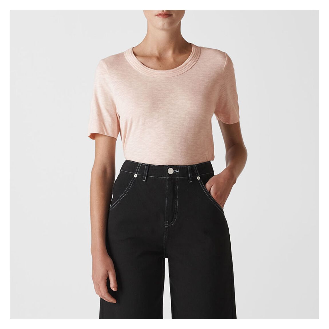 Pale Pink Rosa Double Trim Cotton T-Shirt main product photo