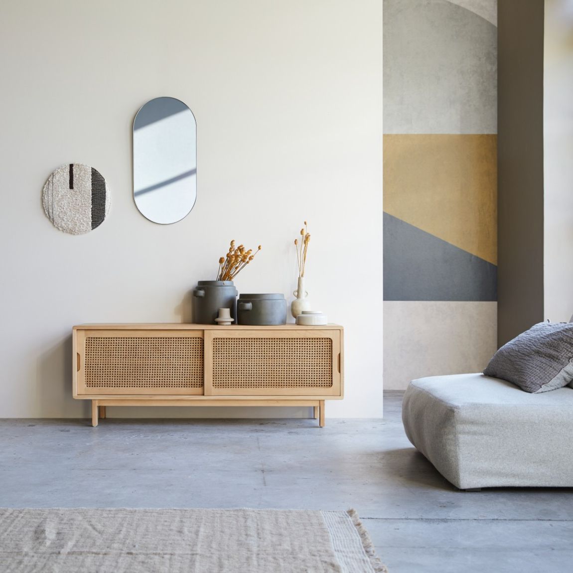 Luis - Luis TV unit in elm wood and canework 140 cm main product photo
