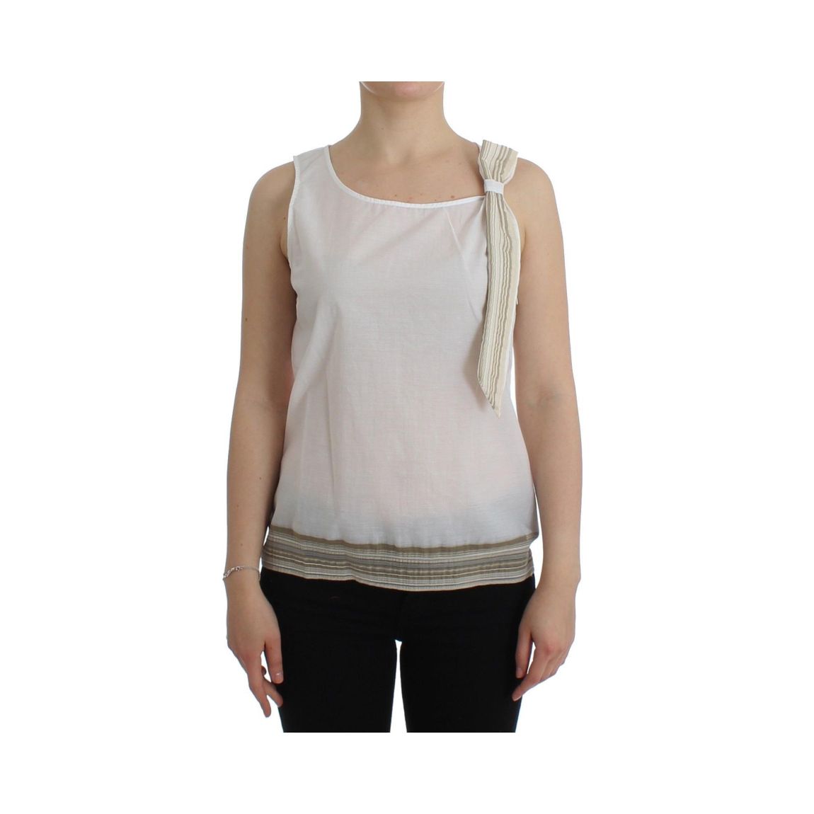 Sleeveless Cotton Top with Bow Detail Wo - White T-Shirts main product photo