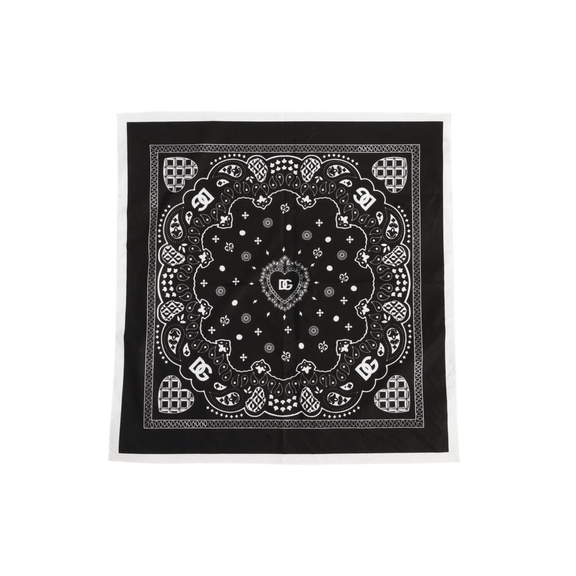 Heart Floral Silk Bandana - Black And White Scarves main product photo
