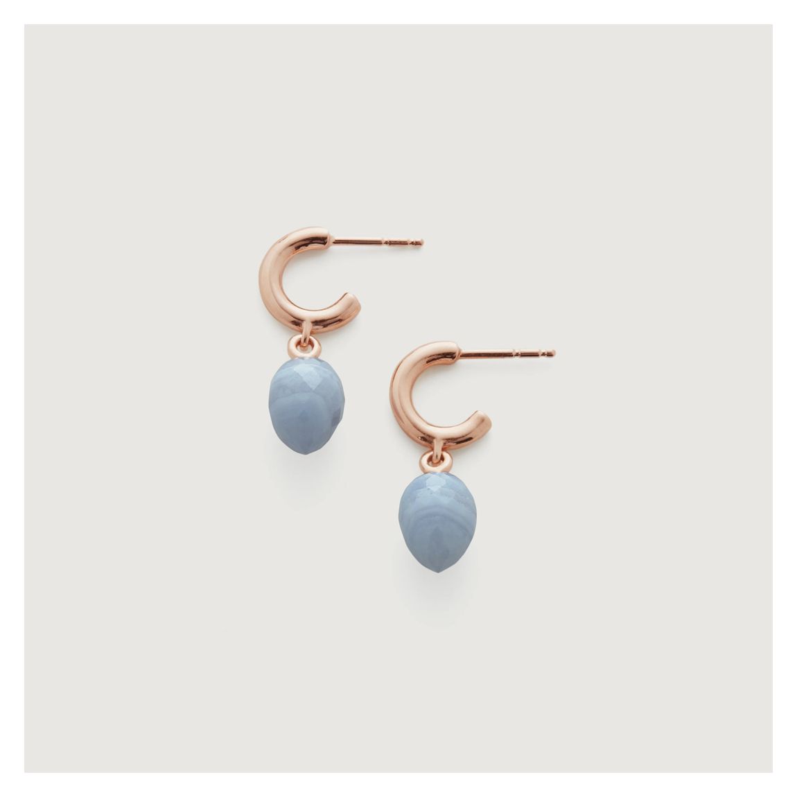 Rose Gold Vermeil Fiji Bud Huggie Earrings - Blue Lace Agate main product photo