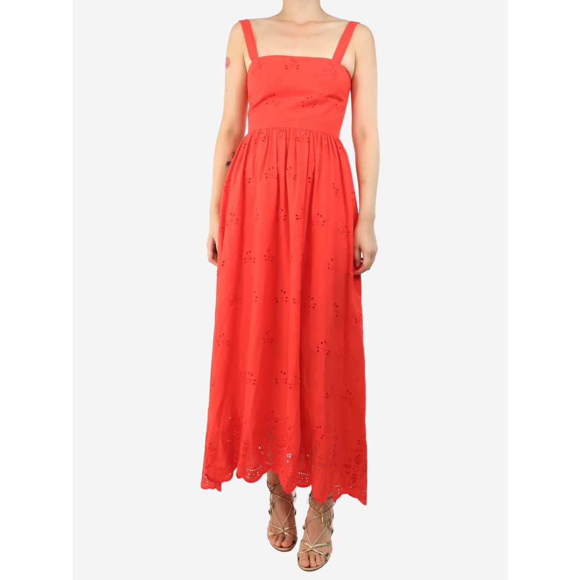 Red broderie maxi dress main product photo