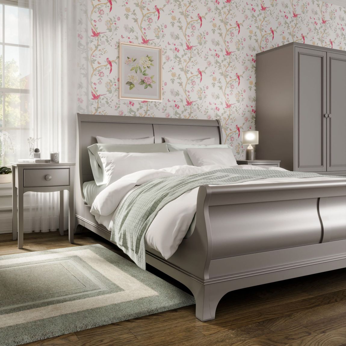 Broughton Pale French Grey 4'6" Sleigh Bed main product photo
