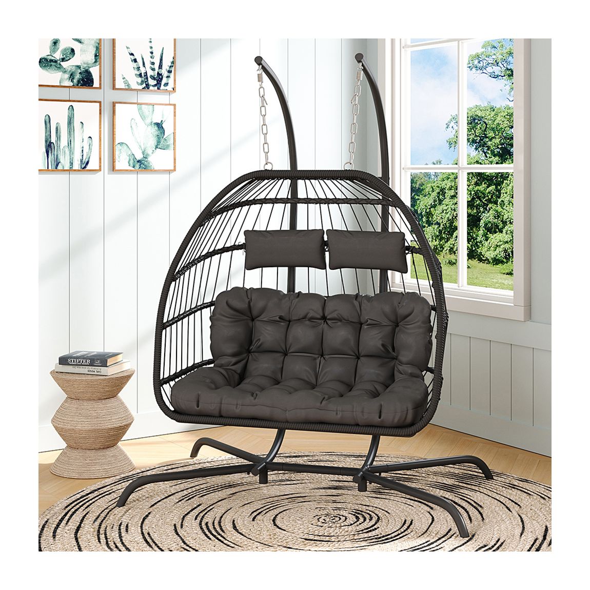 157cm Outdoor Hanging 2-Seater Egg Chair - Black main product photo