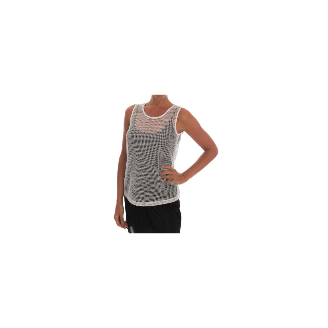 Mesh Sleeveless Top Round Neck Wo - White T-Shirts main product photo