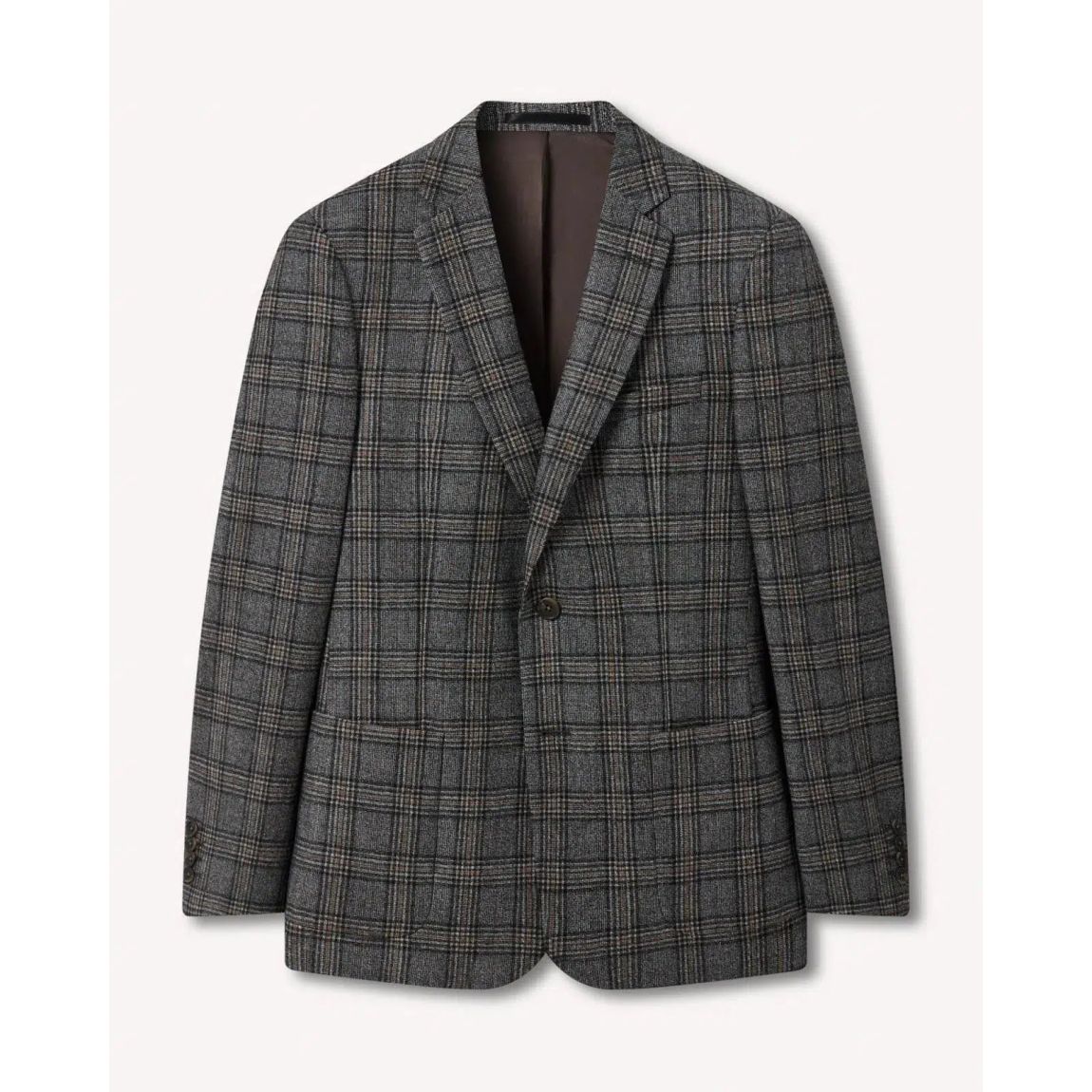 Stylish Grey Check Wool Jacket with Two Buttons main product photo