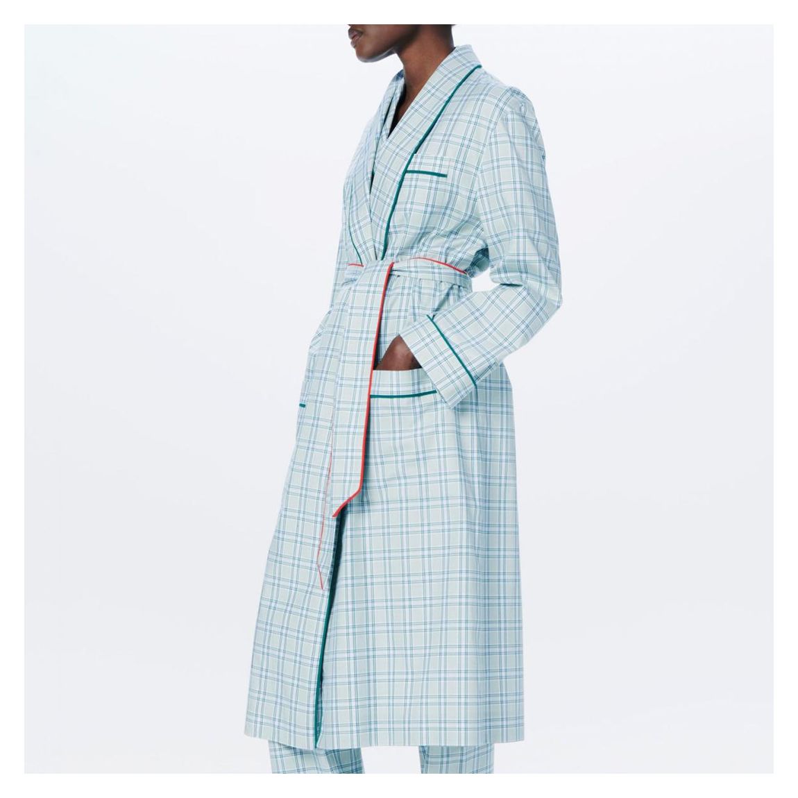 Mint Green Checked Nightwear Cotton Robe main product photo
