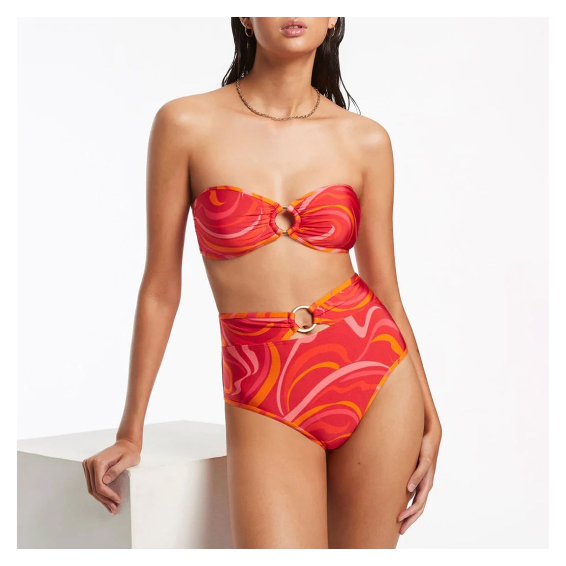 Red Vortici Trim Bandeau Top main product photo
