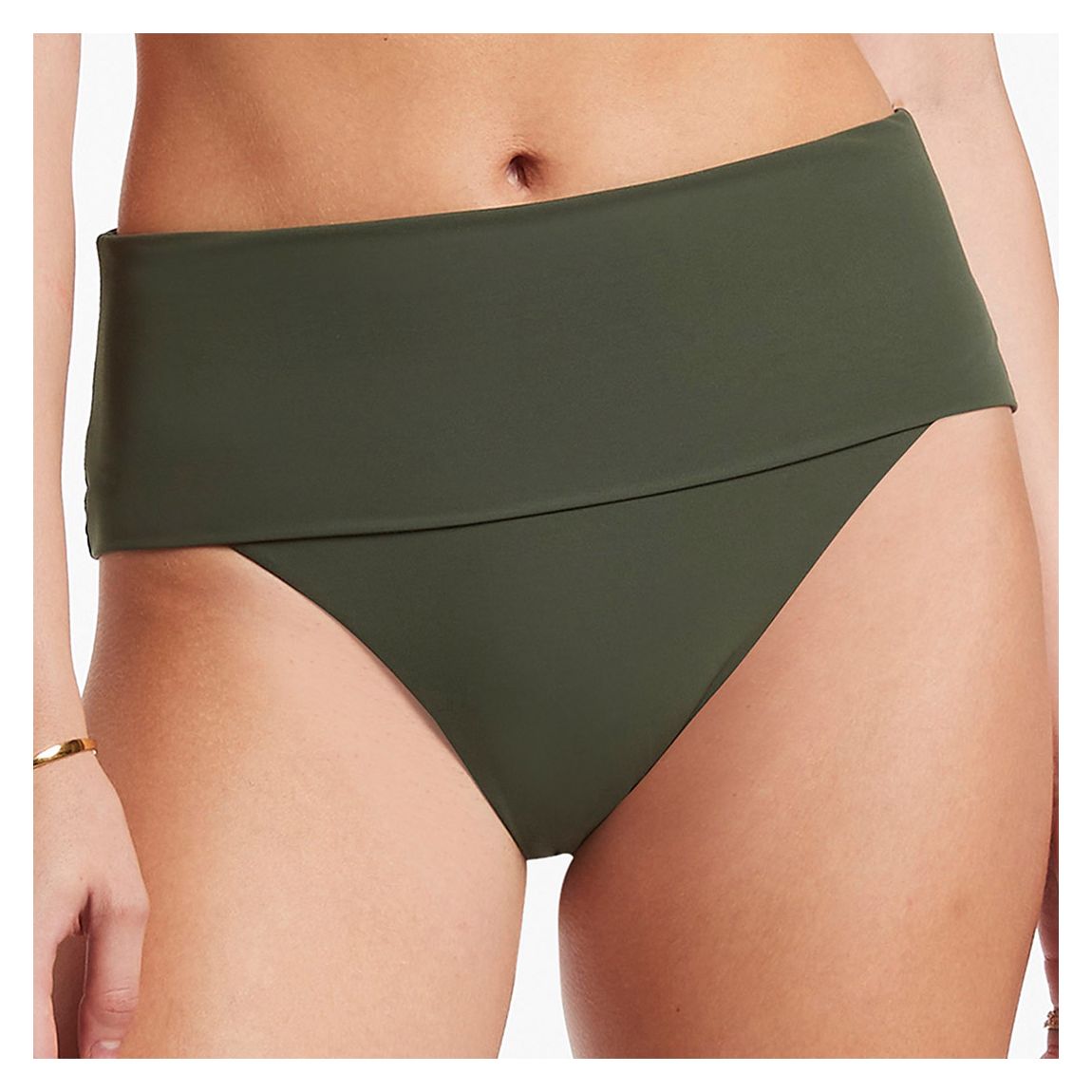 Olive Fold Down High Waisted Bikini Bottom main product photo