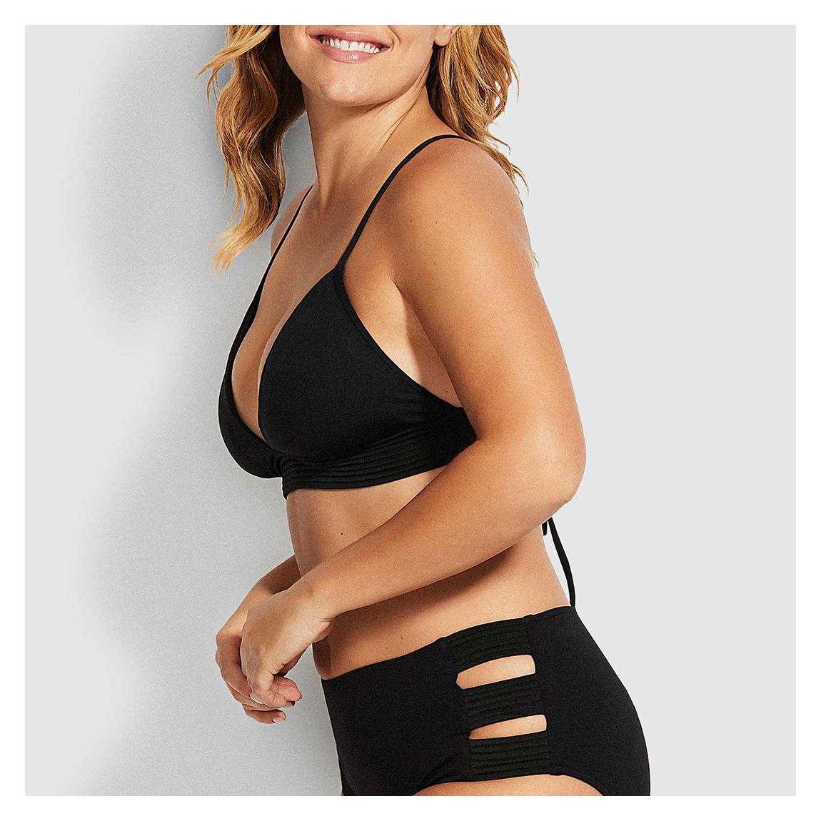 Black Quilted Fixed Tri Bikini Top main product photo