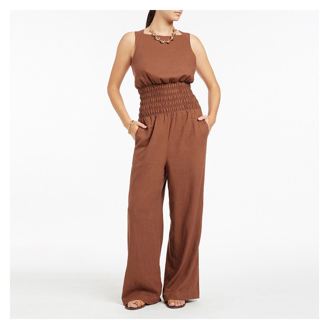 Black Palmas Shirred Jumpsuit main product photo
