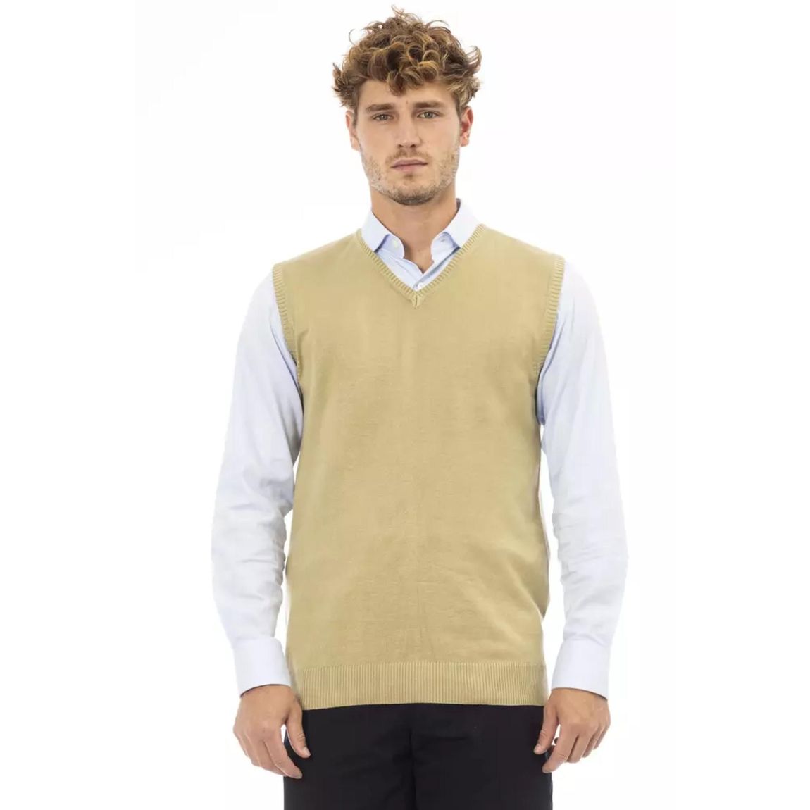 VNeck Cotton Vest Classic Style - Beige Jackets main product photo