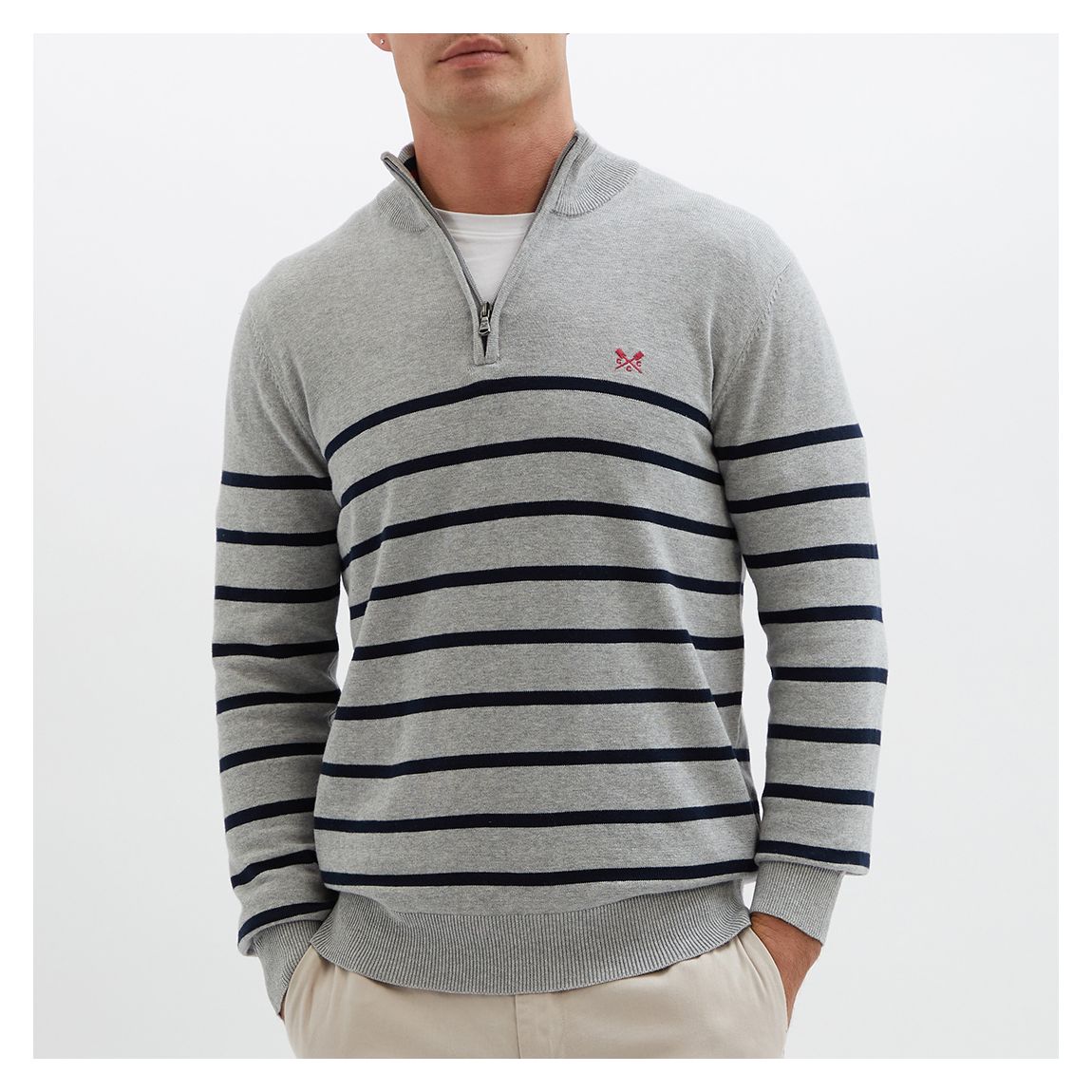 Grey Striped Half Zip Jumper main product photo