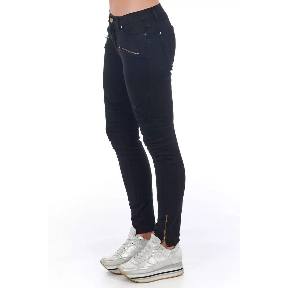 MotoStyle Skinny Jeans with Gold Zippers Wo - Black Jeans main product photo