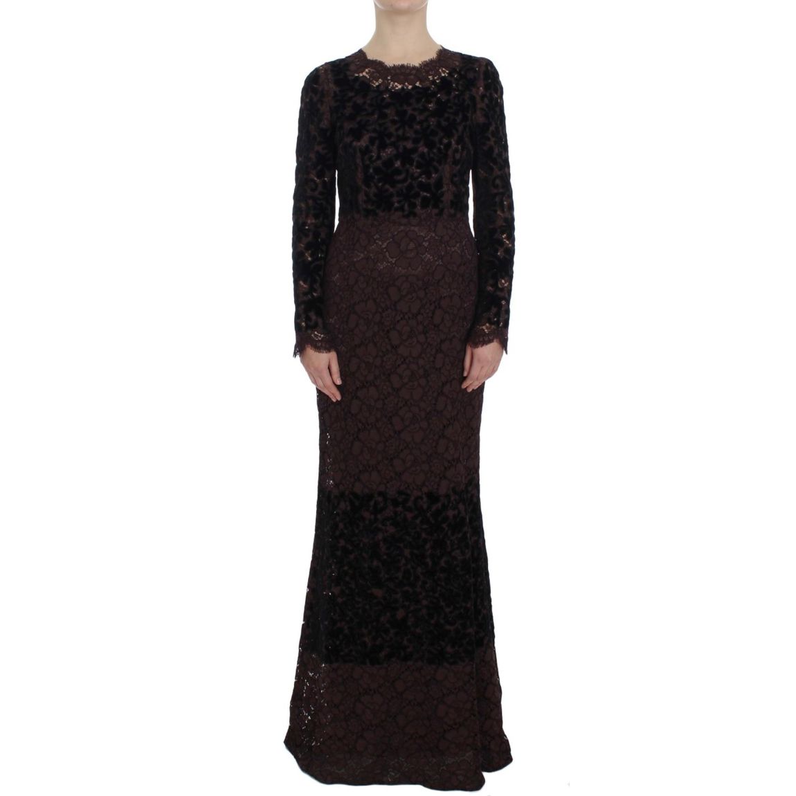 Lace Velvet Long Sleeve Maxi Dress Wo - Black Dresses main product photo