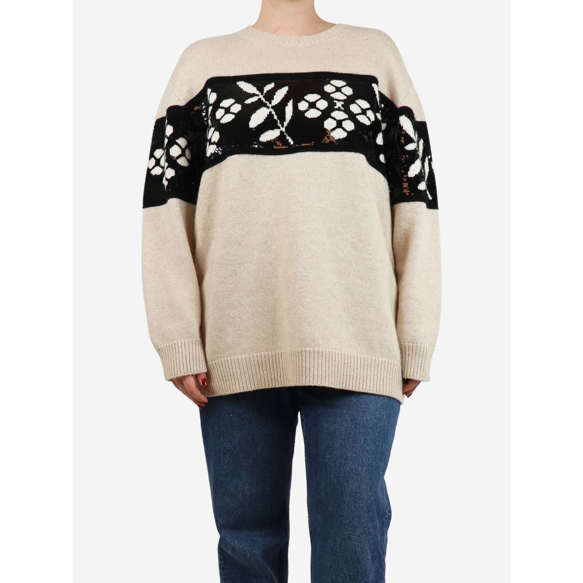 Beige Faggi sequin-embellished wool and cashmere-blend sweater main product photo