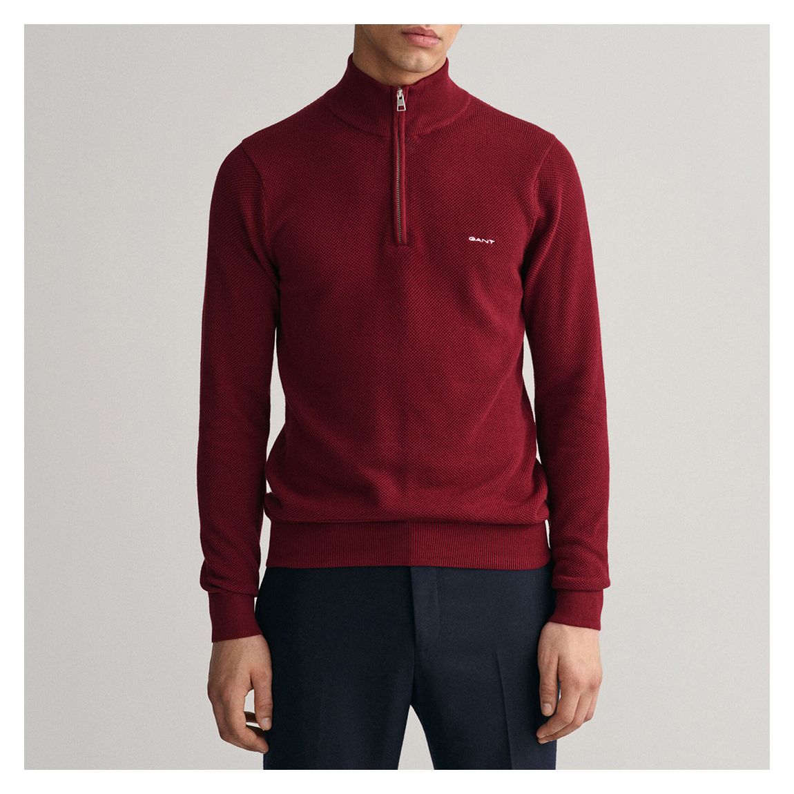 Burgundy Pique Cotton Half Zip Jumper main product photo