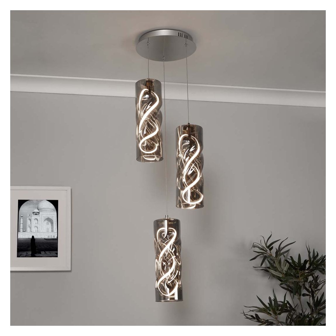 Demeter 3 Light Smoked Glass LED Cluster Ceiling Pendant main product photo