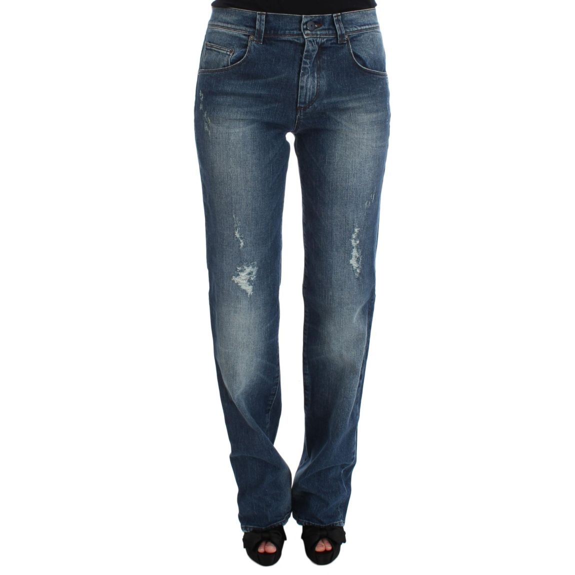 Straight Leg Distressed Jeans Wo - Blue Jeans main product photo