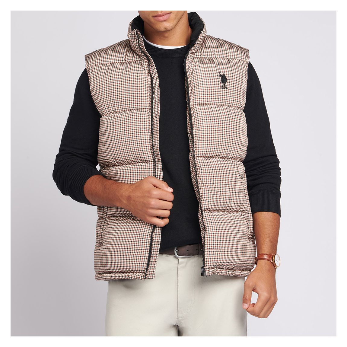 Tan Check Puffer Gilet main product photo