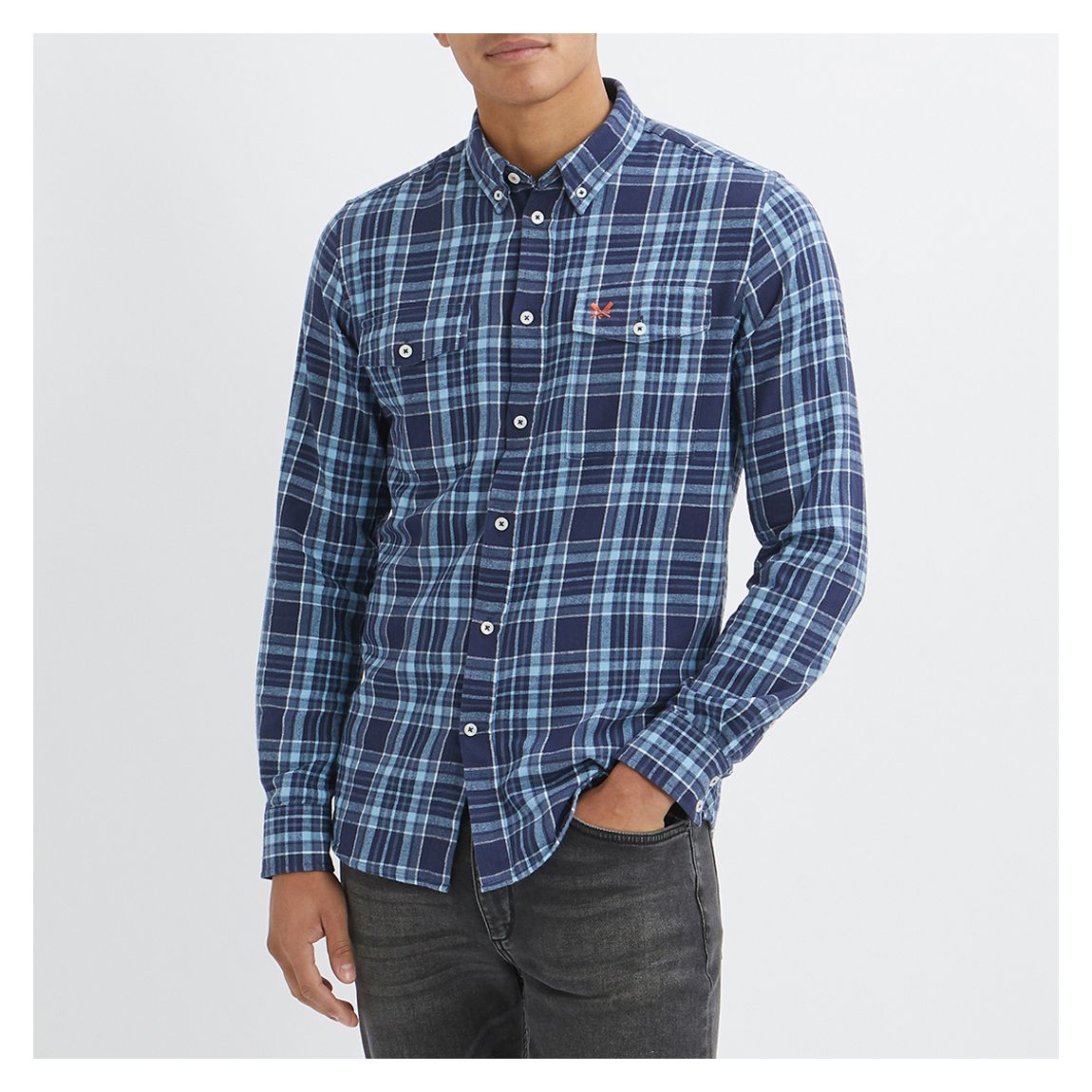 Navy Flannel Cotton Check Shirt main product photo