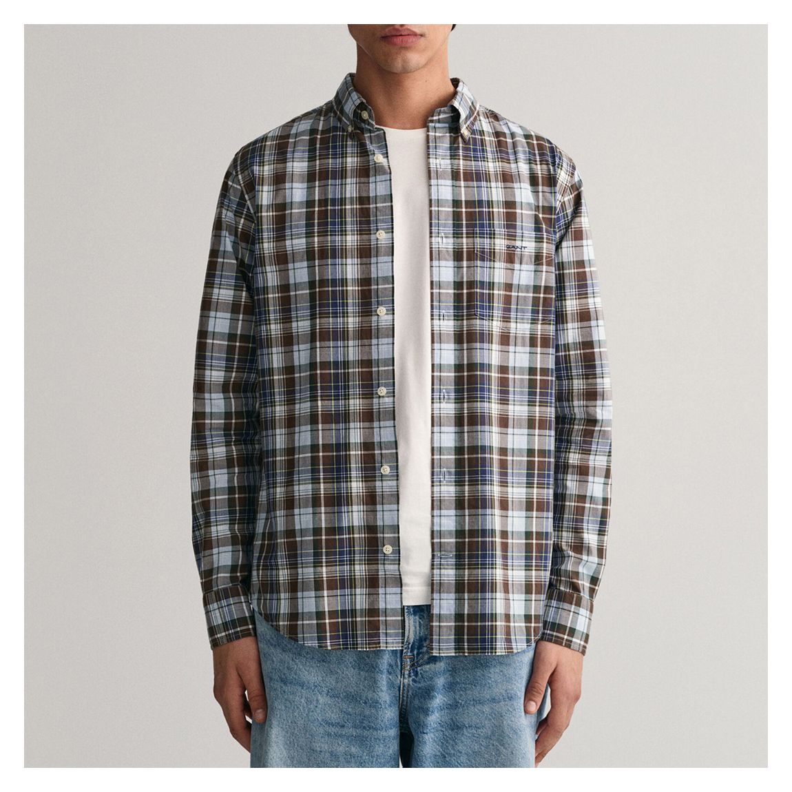 Blue Poplin Medium Check Cotton Shirt main product photo