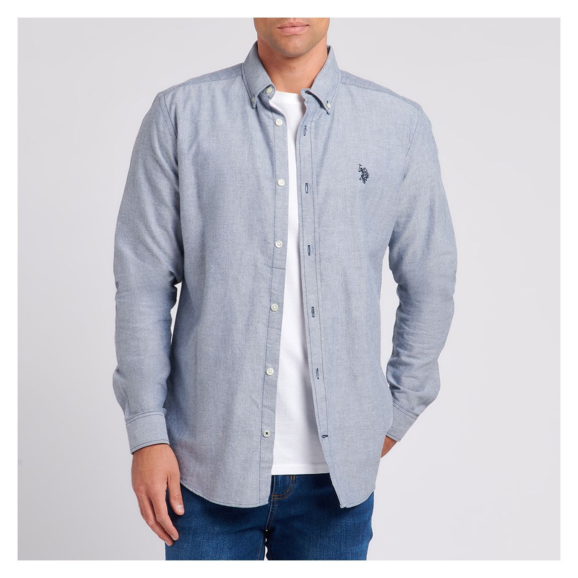 Mid Blue Oxford Long Sleeve Cotton Shirt main product photo