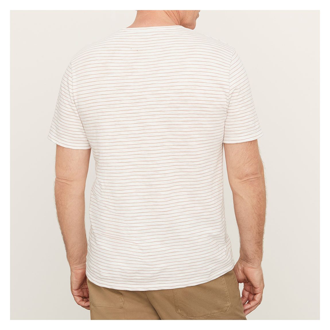 White/Sand Stripe Crew Neck Cotton T-Shirt main product photo