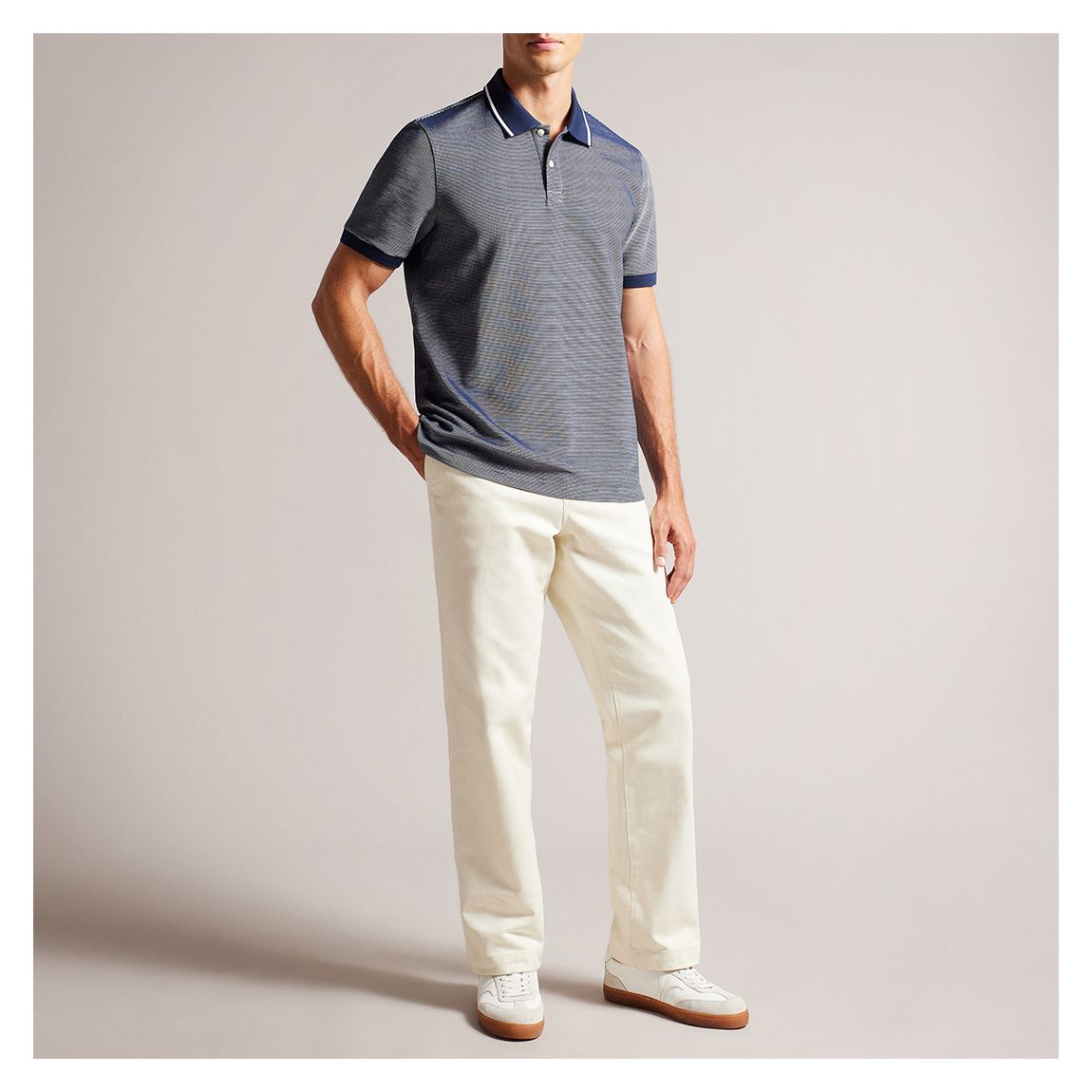 Navy Ellerby Striped Cotton Blend Polo Shirt main product photo