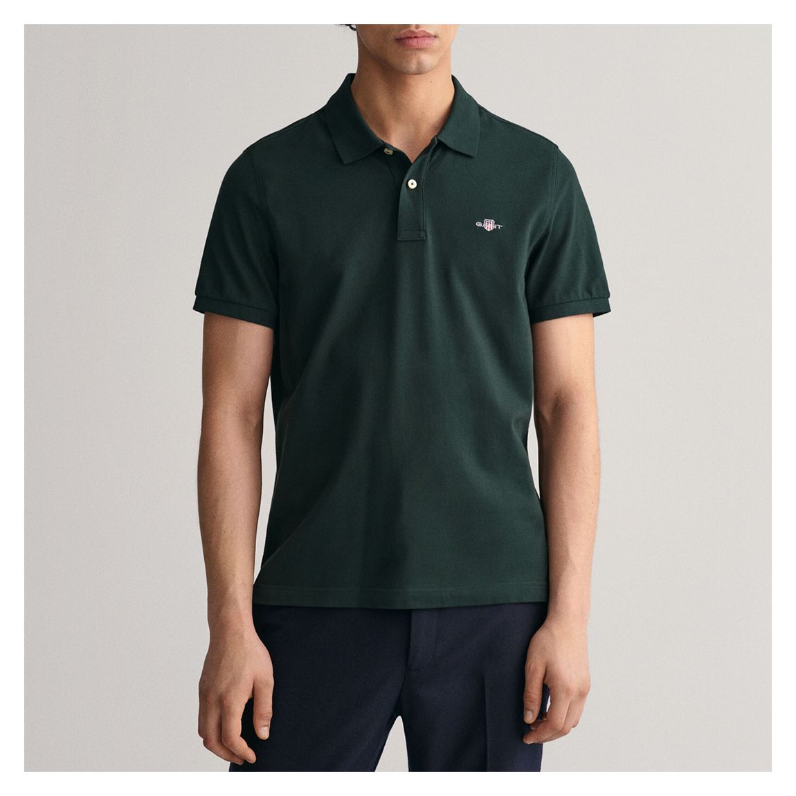 Dark Green Shield Pique Cotton Polo Shirt main product photo