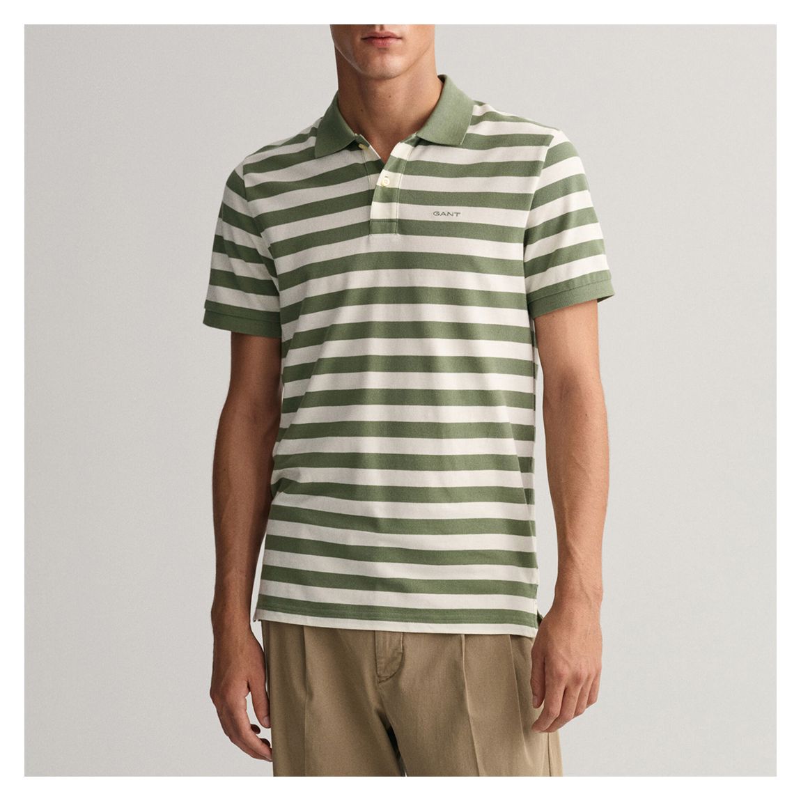 Green/White Stripe Short Sleeve Polo Shirt main product photo